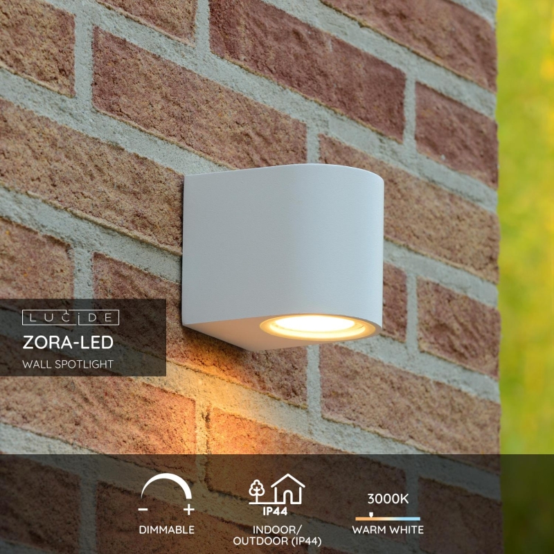 Lucide ZORA-LED - Nástenné bodové svietidlo Outdoor - LED Rozm. - GU10 - 1x5W 3000K - IP44 - Biela
